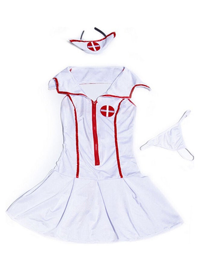 Nurse Uniform Dress With G-String And Hat white