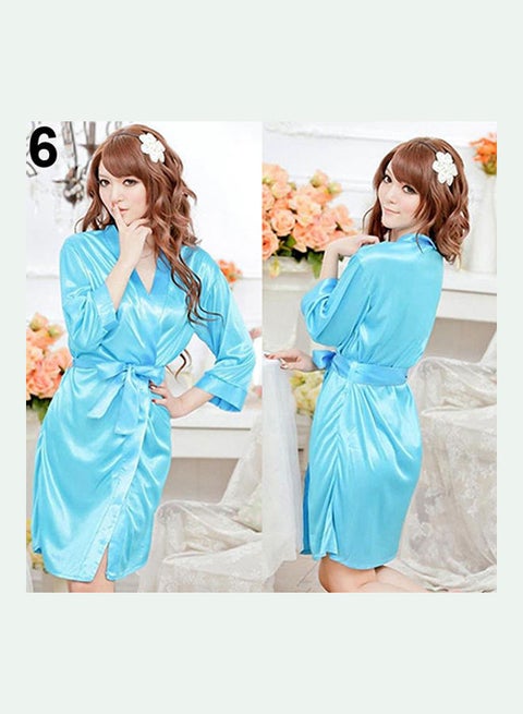 Night Wear Bathrobe With G String Blue