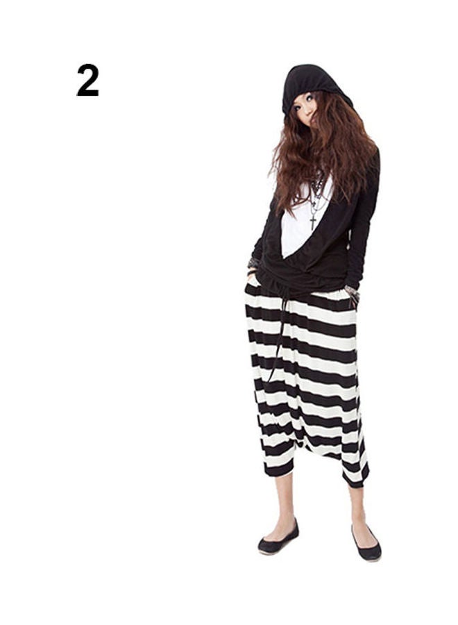 Capri Pants Striped Flare Wide Leg Trouser Black  - Image 4