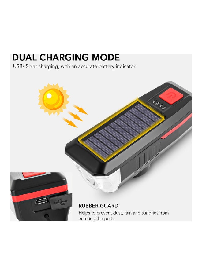 مصباح دراجة على شكل بوق يعمل بالطاقة الشمسية ومزود بمنفذ USB للشحن - Image 3