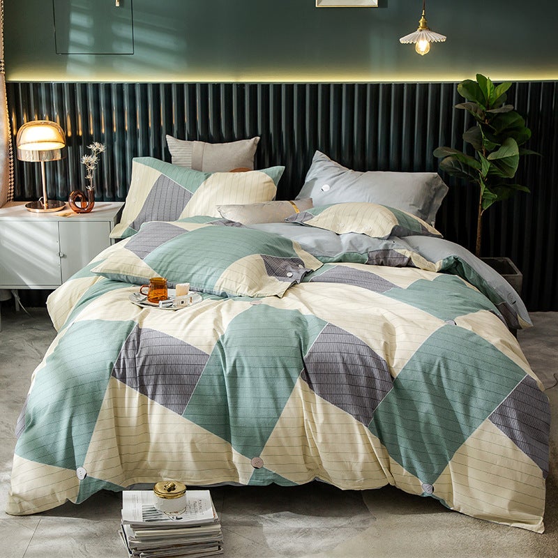 إيهوم طقم شرشف سرير بتصميم بسيط من 4 قطع قطن متعدد الألوان 150x200سم - Image 1