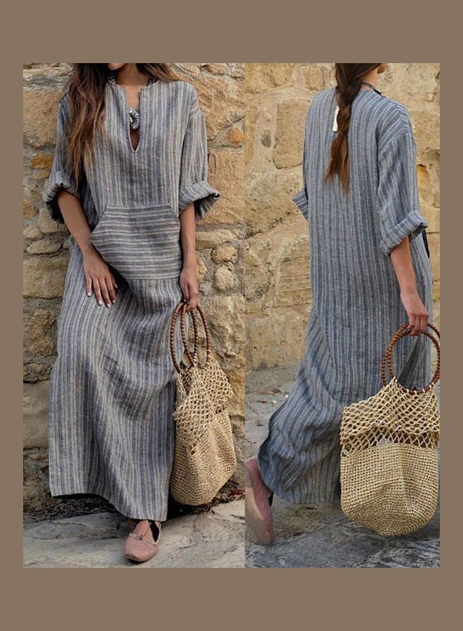 Striped Pattern Loose Dress Grey - Image 1