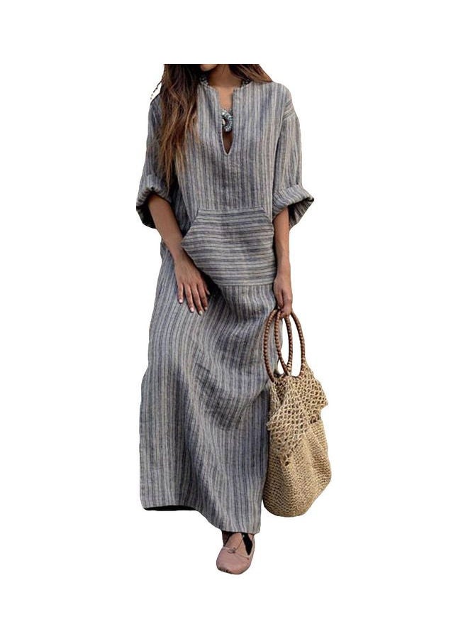 Striped Pattern Loose Dress Grey - Image 3