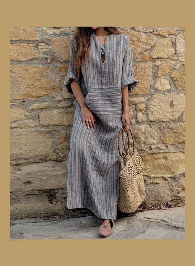Striped Pattern Loose Dress Grey - Image 2