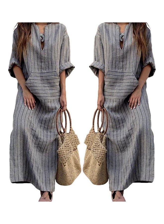 Striped Pattern Loose Dress Grey - Image 5