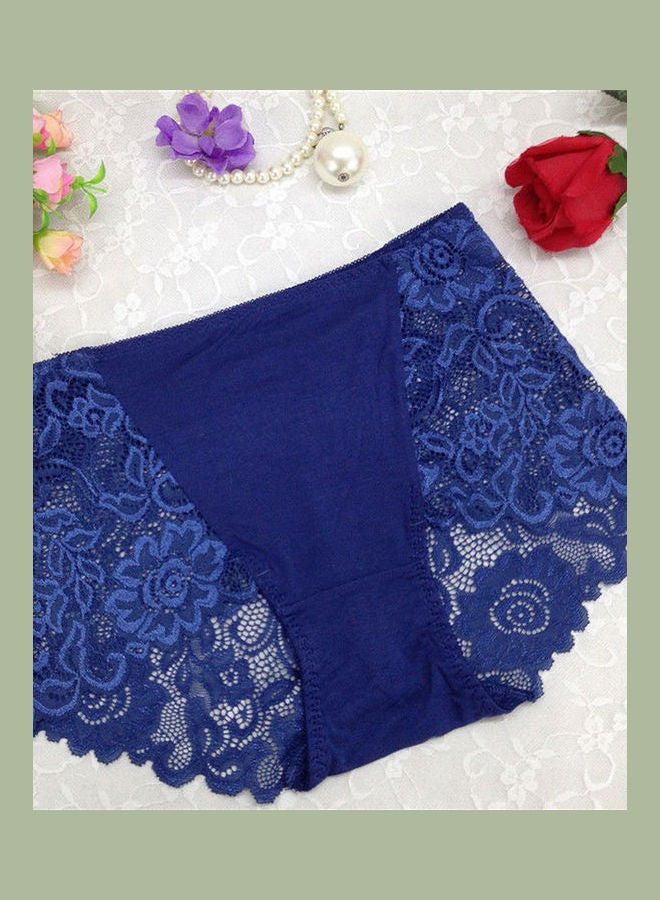 Women Lady Seamless Lace Flower Underwear Boxer Shorts High Waist Panties Royal Blue  - Image 1