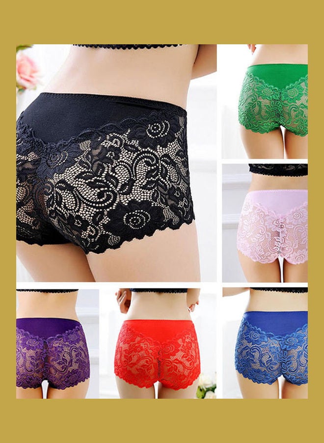 Women Lady Seamless Lace Flower Underwear Boxer Shorts High Waist Panties Royal Blue  - Image 2