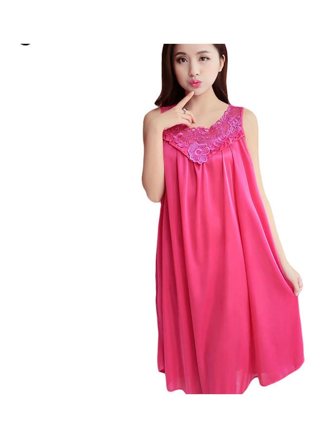 Women's Summer Fashion Sleeveless Loose Breathable Sleepwear Nightdress Rose Red - Image 1