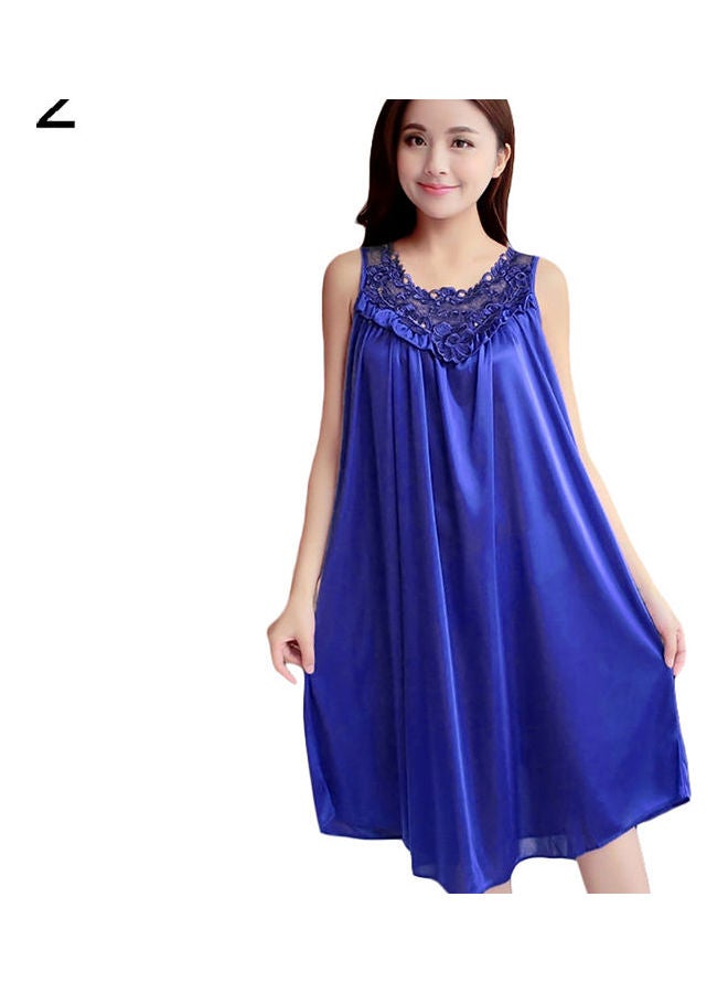 Women's Summer Fashion Sleeveless Loose Breathable Sleepwear Nightdress Dark Blue - Image 1