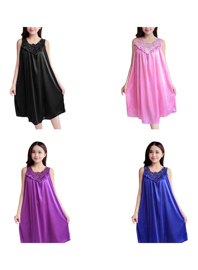 Women's Summer Fashion Sleeveless Loose Breathable Sleepwear Nightdress Dark Blue - Image 3
