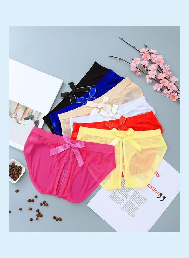 Women Panties Bowknot Open Crotch Briefs Solid Colour Underwear Sleepwear Gift White 