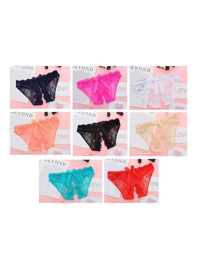 Crotch-less Floral Lace See-through Panties Women Bow-knot Briefs Underwear White