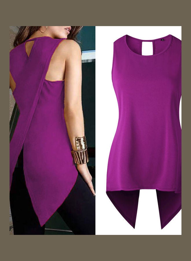 Fashion Sleeveless Back Cross Women T-Shirt O-Neck Breathable Summer Top Blouse Sapphire Blue - Image 3