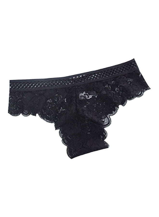 Hollowed Waist Lace Rim Flower Embroidery Women Underpants Briefs Panties Black 