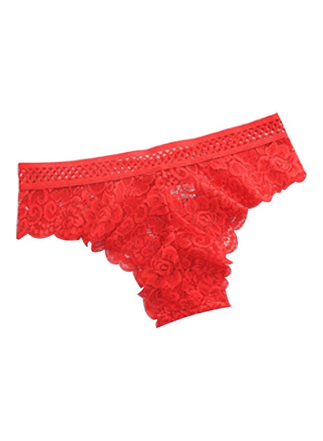 Hollowed Waist Lace Rim Flower Embroidery Women Underpants Briefs Panties Red 
