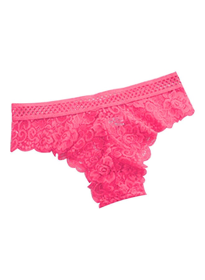 Hollowed Waist Lace Rim Flower Embroidery Women Underpants Briefs Panties Rose Red 