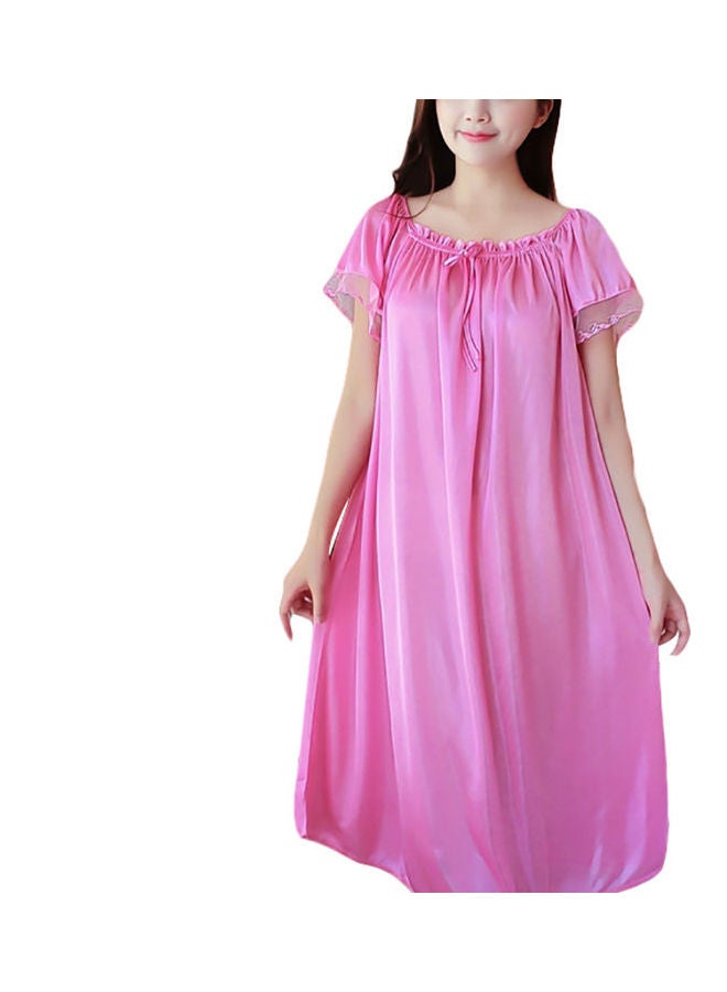 Women Summer Loose Dress Nightdress Solid Colour Sleepwear Nightwear Pink