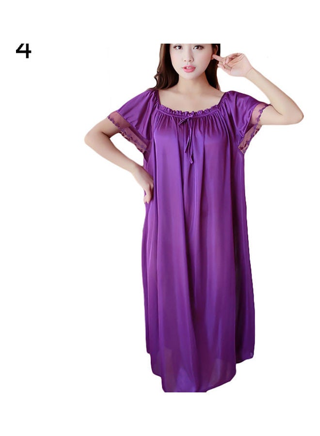 Women Summer Loose Dress Nightdress Solid Colour Sleepwear Nightwear Dark Purple