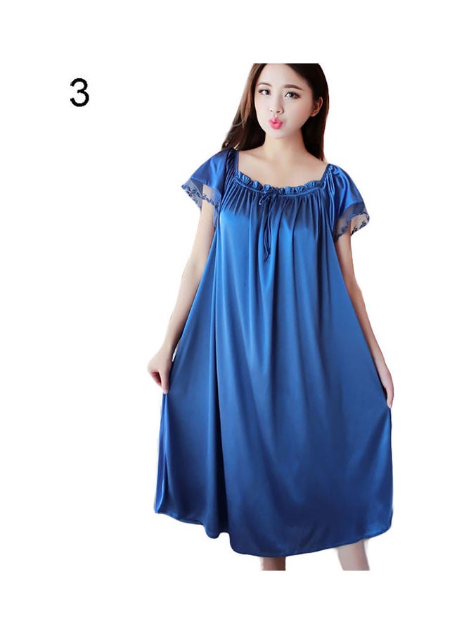 Generic Women Summer Loose Dress Nightdress Solid Colour Sleepwear Nightwear Dark Blue  - Image 1