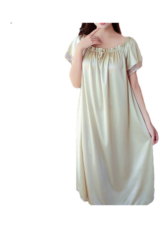 Generic Women Summer Loose Dress Nightdress Solid Colour Sleepwear Nightwear Champagne 