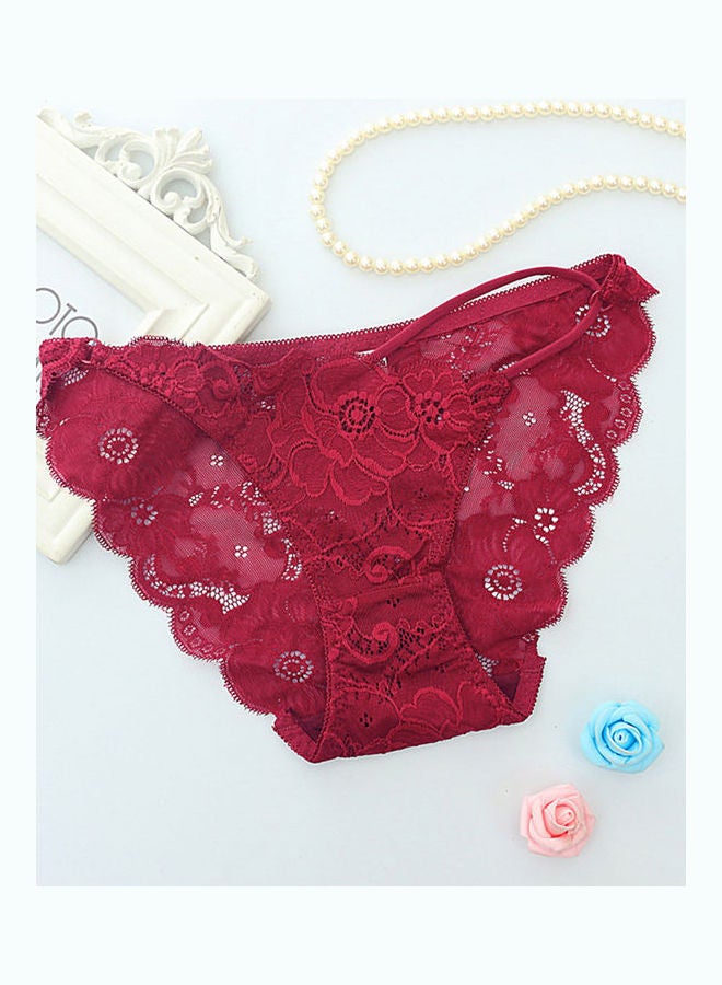 Women Hollow Lace See-Through Mid Waist Underwear Briefs Panties Thong Green  - Image 2