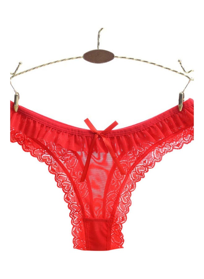 Fashion Lace Heart Pattern Bowknot Women Low Rise Brief Underwear Thong Red - Image 1