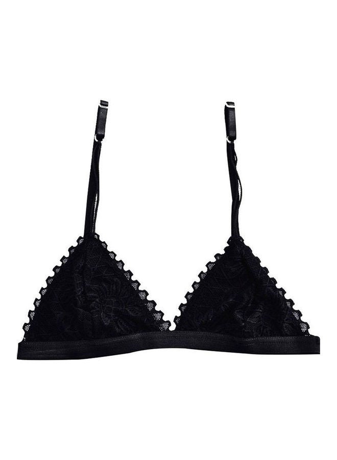 Women Fashion Sleepwear Floral Lace Bra Padded Wireless Solid Color Underwear Black - Image 1