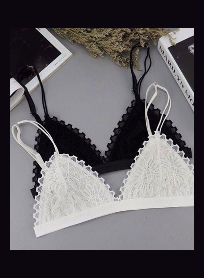 Women Fashion Sleepwear Floral Lace Bra Padded Wireless Solid Color Underwear Black - Image 2
