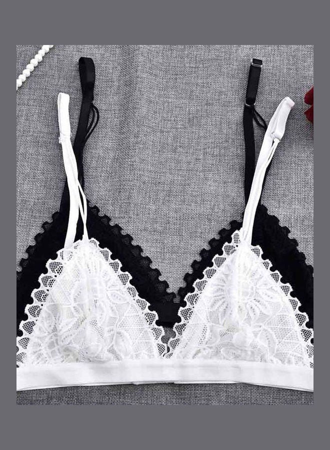 Women Fashion Sleepwear Floral Lace Bra Padded Wireless Solid Color Underwear Black - Image 3