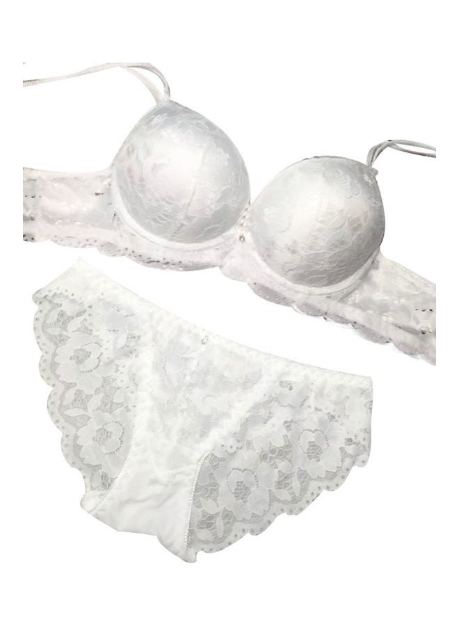Women Breathable Flower Bra Panties Set White