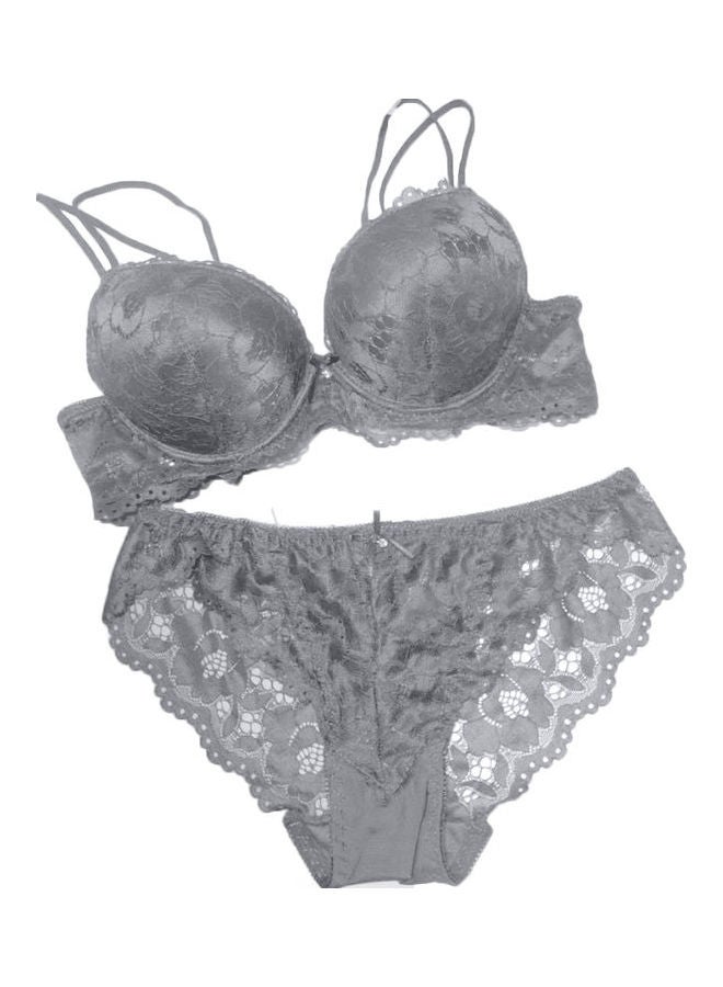 Women Underwear Set Floral Lace Grey
