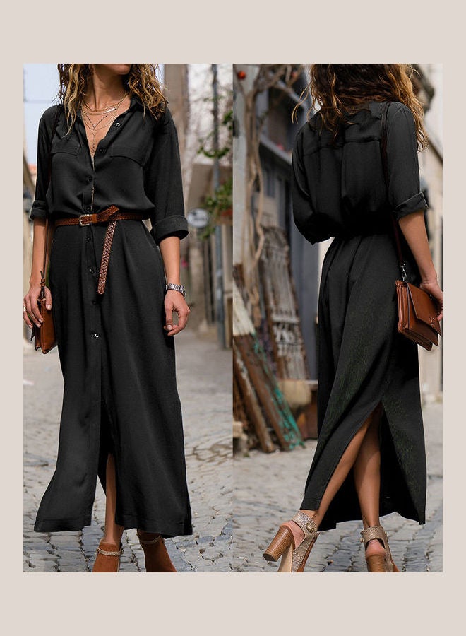 Button Detail Maxi Dress Black  - Image 5