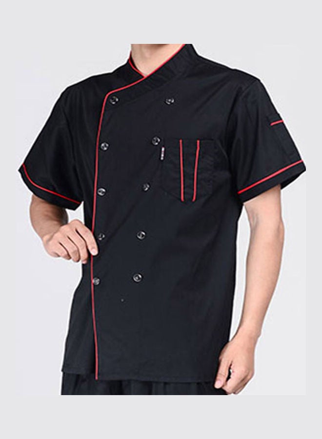 Short Sleeve Stand Collar Double-Breasted Chef Waiter Uniform Loose T-shirt Black  - Image 2
