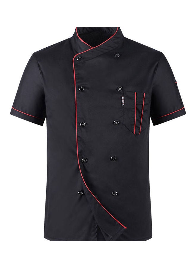 Short Sleeve Stand Collar Double-Breasted Chef Waiter Uniform Loose T-shirt Black  - Image 4