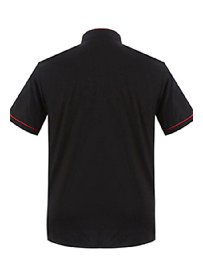 Short Sleeve Stand Collar Double-Breasted Chef Waiter Uniform Loose T-shirt Black  - Image 5