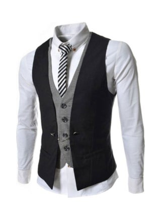 V Neck Buttoned Detail Waistcoat Black - v1606940543/N42699504V_1