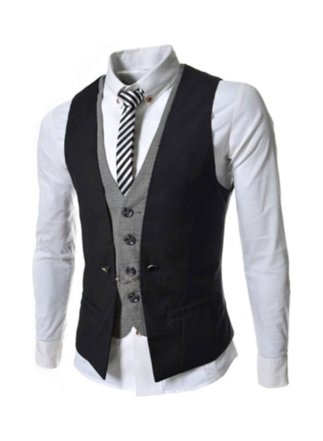V Neck Buttoned Detail Waistcoat Black  - Image 1