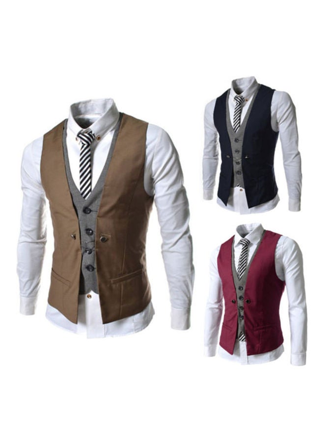 V Neck Buttoned Detail Waistcoat Black