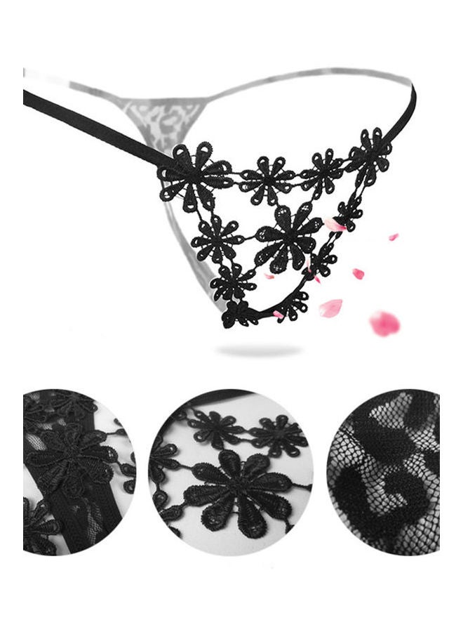 Women Flower Hollow Briefs Black - Image 4