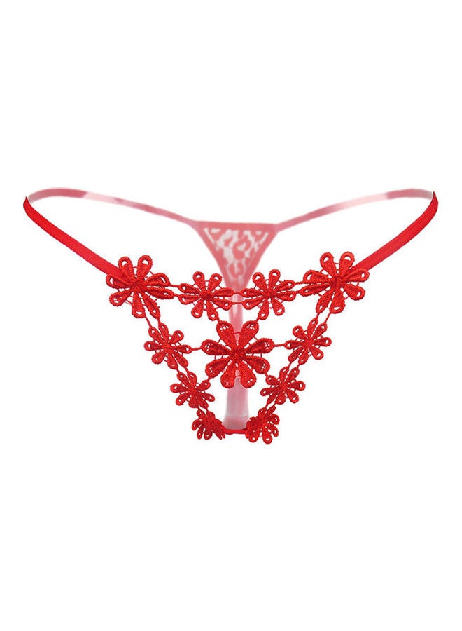 Women Flower Hollow Briefs Red - Image 1