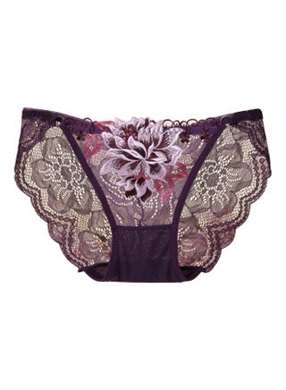 Flower Embroidered Soft Low Rise Briefs Purple - v1606940734/N42694196V_1