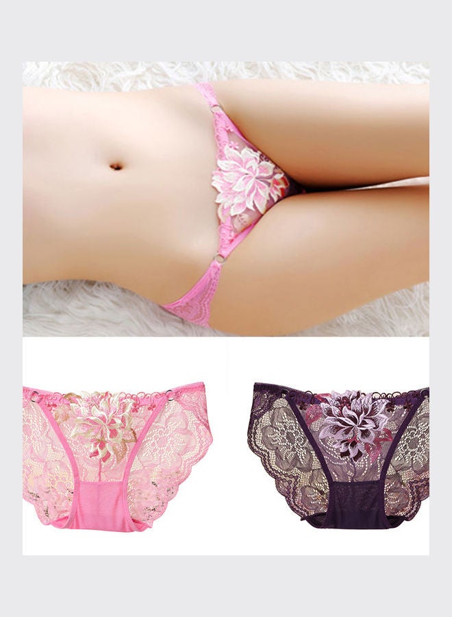 Flower Embroidered Soft Low Rise Briefs Purple