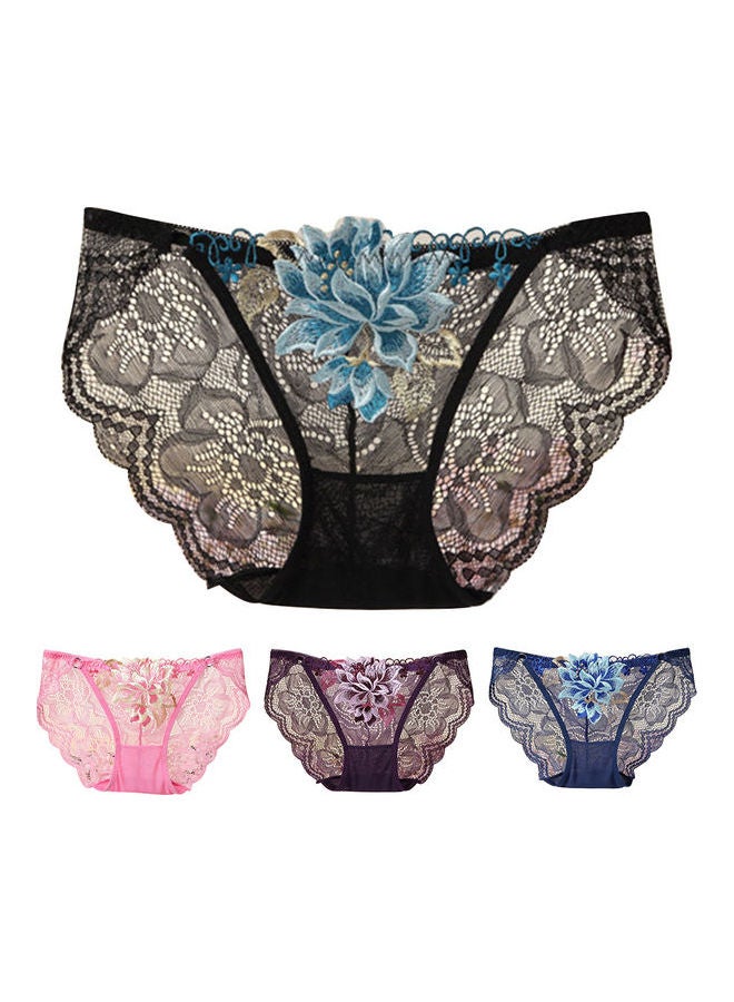 Flower Embroidered Soft Low Rise Briefs Purple