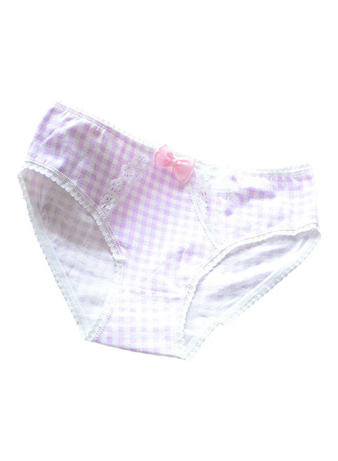 Women Bowknot Panties Flower Lace Grid Pattern Low Rise Briefs Underwear Light Purple  - Image 1