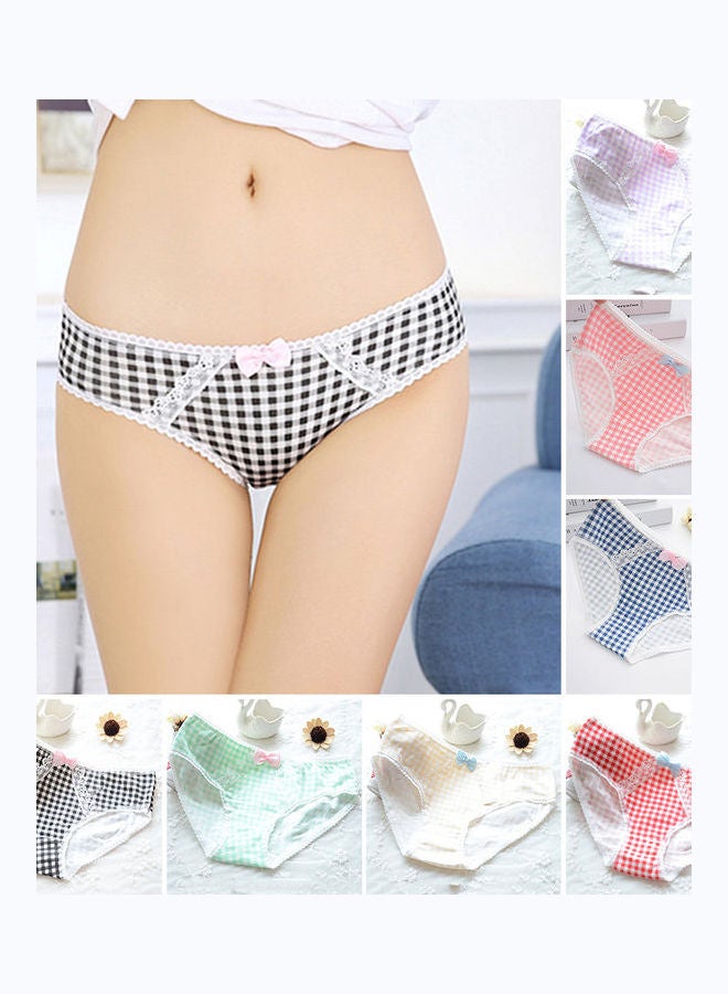 Women Bowknot Panties Flower Lace Grid Pattern Low Rise Briefs Underwear Light Purple  - Image 2