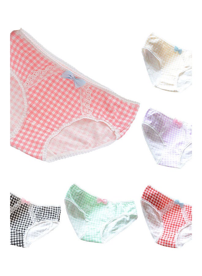 Women Bowknot Panties Flower Lace Grid Pattern Low Rise Briefs Underwear Light Purple  - Image 3