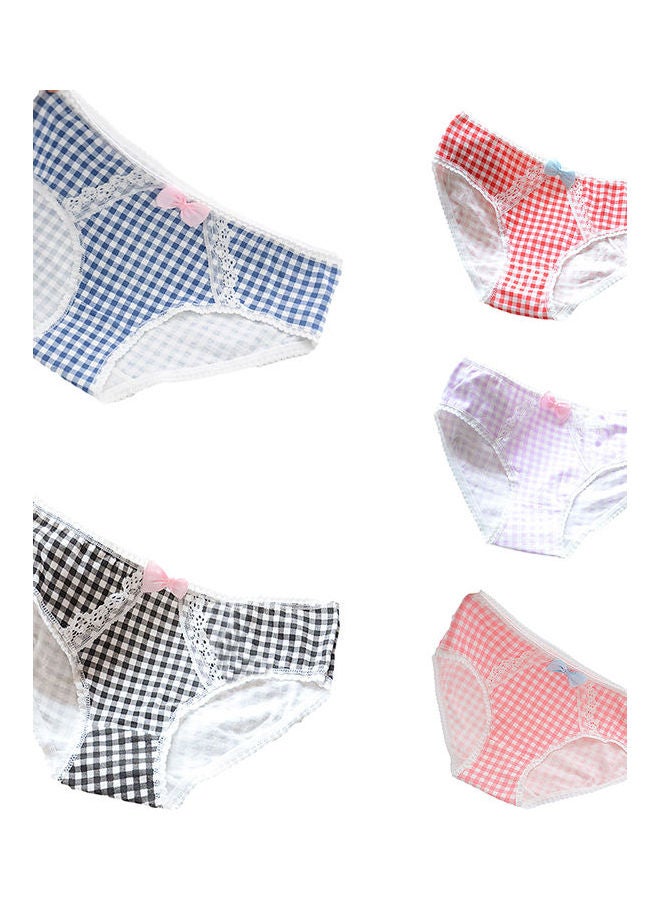 Women Bowknot Panties Flower Lace Grid Pattern Low Rise Briefs Underwear Light Purple  - Image 5