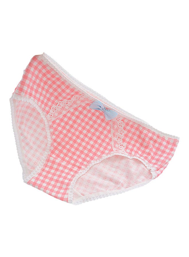 Women Bowknot Panties Flower Lace Grid Pattern Low Rise Briefs Underwear Watermelon Red  - Image 1