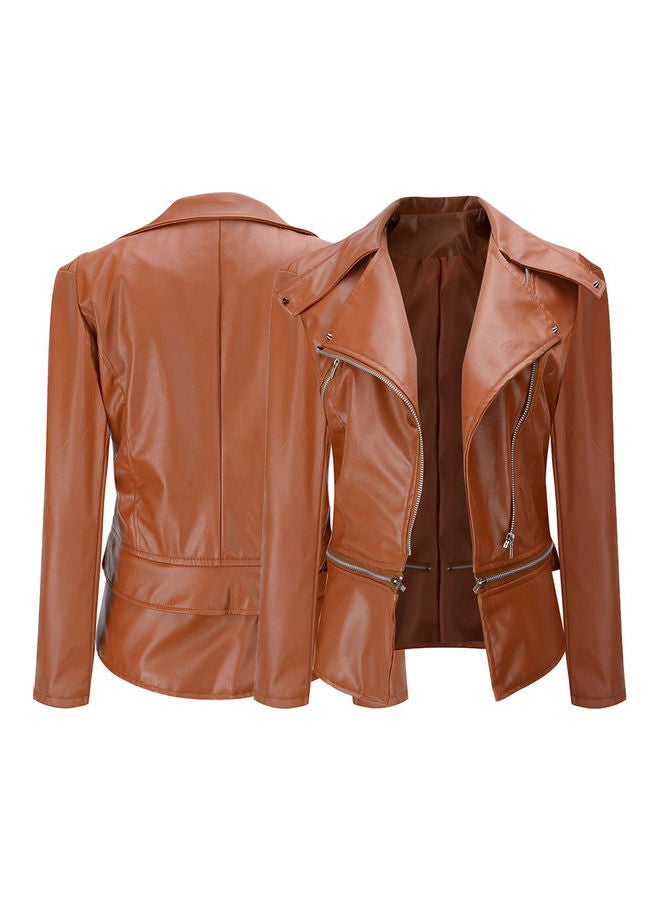 Slim Fit Decorated Zippers Long Sleeve Coat Black - Image 3
