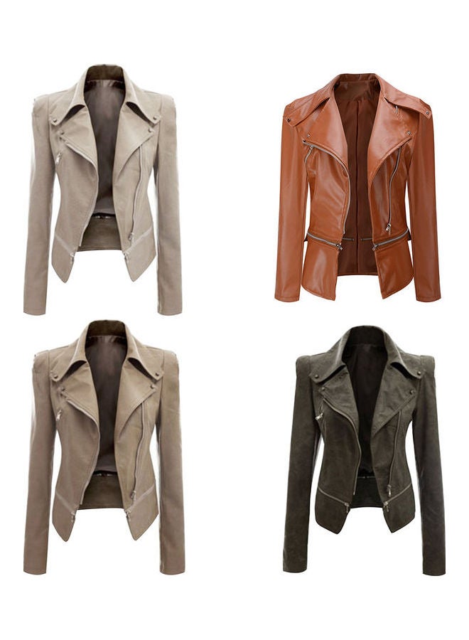 Slim Fit Decorated Zippers Long Sleeve Coat Black - Image 4